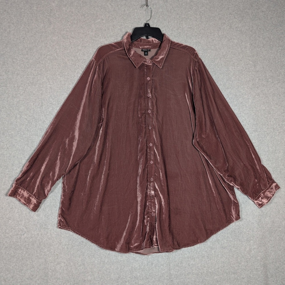 Torrid Velvet Button Up Shirt Women 3 Mauve Pink Dusty Rose Romantic Long Sleeve
